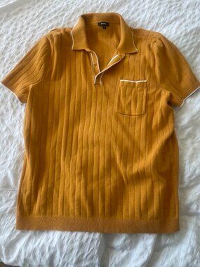 Men's Large Express Mustard Yellow Modern Prep Short Sleeve Sweater Polo